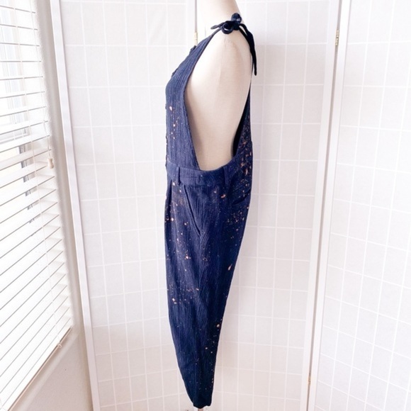 Boho Black & Bleached Splattered Woven Button Front Jumpsuit - Picture 7 of 16